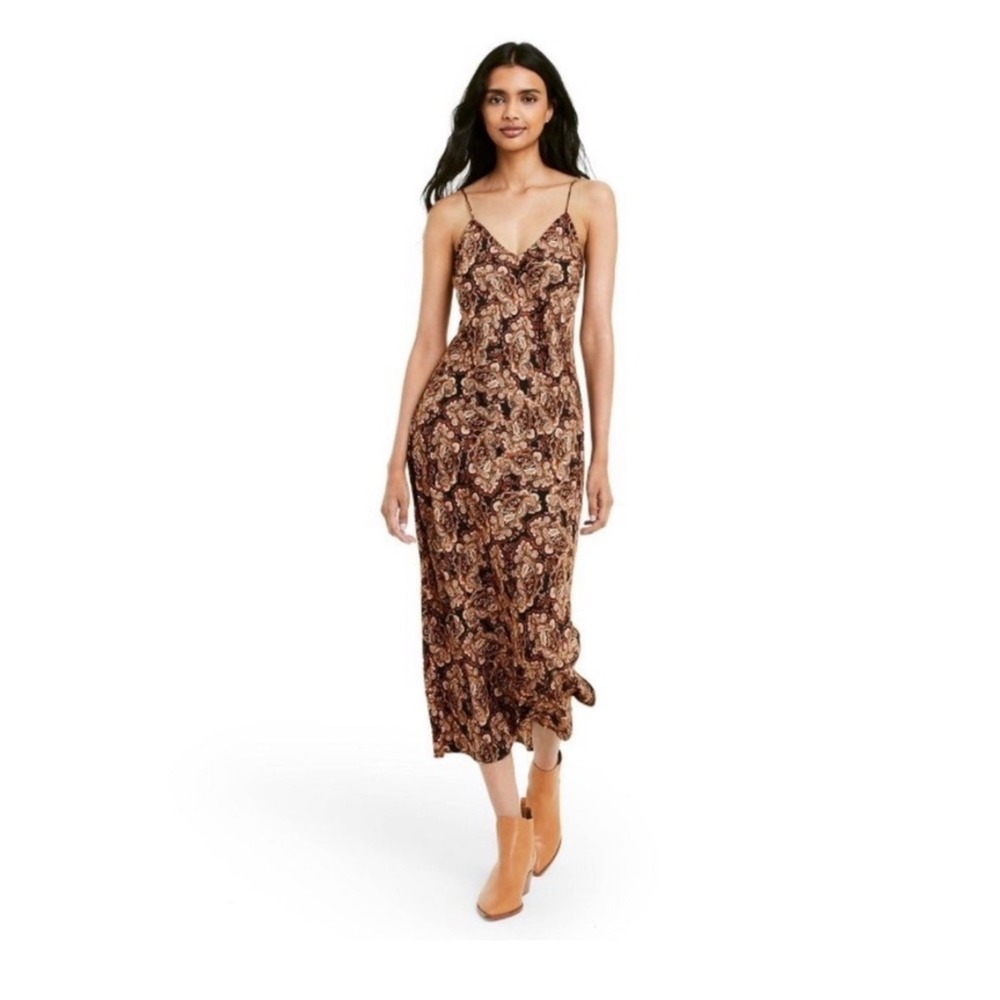 Nili Lotan for Target‎ Paisley Print Slip Dress Midi Brown Black Size S